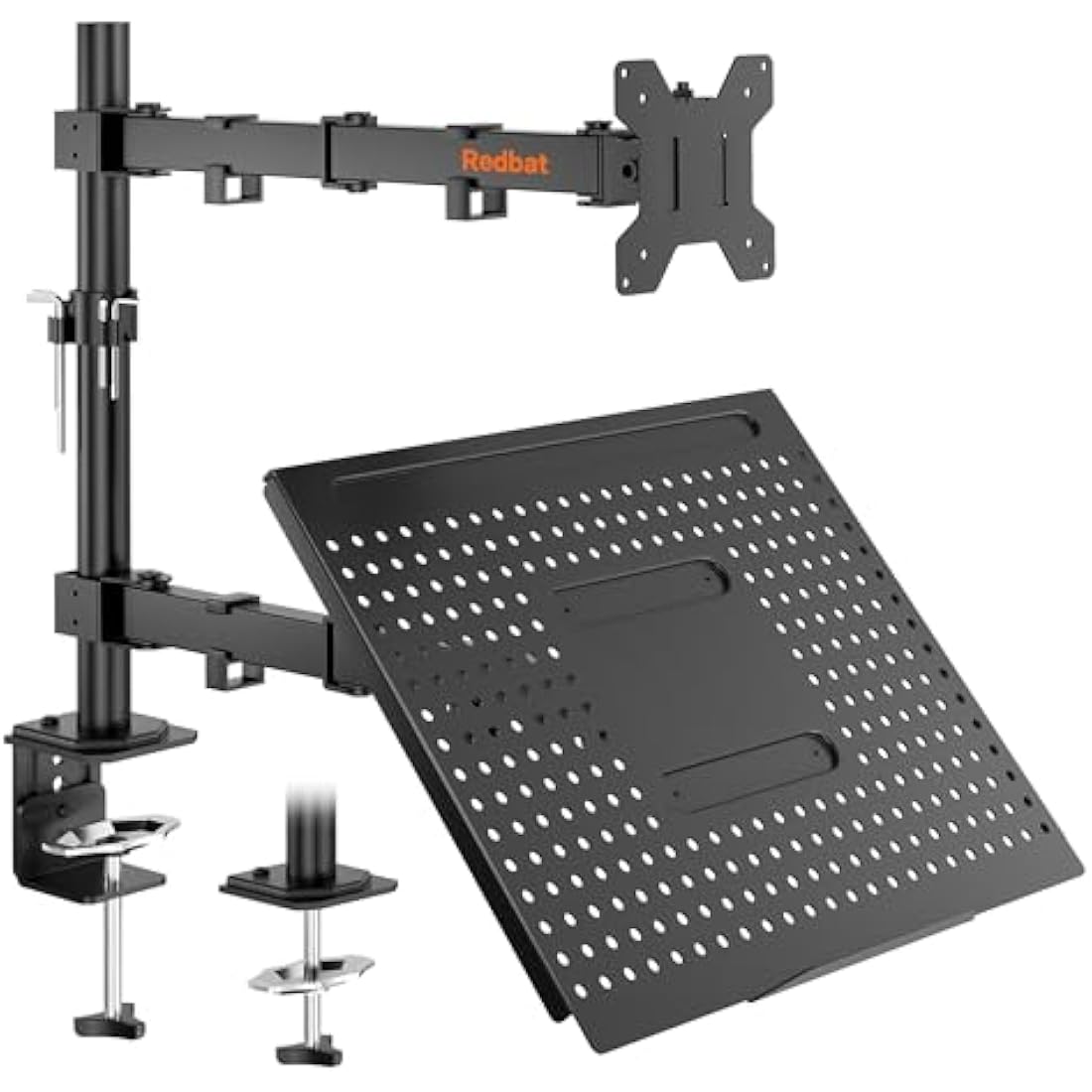 Redbat Adjustable Monitor Stand for 13-32 inch LCD LED Screens, Mount with Laptop Tray Up to 16 inch, VESA 75/100mm, 2 Mounting Options