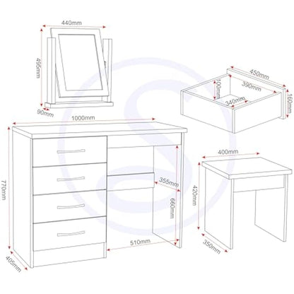 Seconique Nevada Dressing Table Set in Grey Gloss/Light Oak Effect Veneer