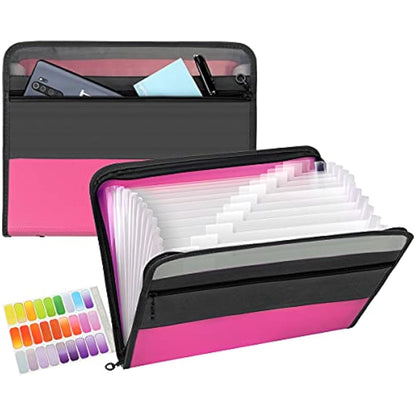 TRANBO 13 Pockets Expanding File Folder with Zipper Closure, A4 Plastic Document Wallet Organizer with Handy Front Pocket for Personal Office Stationary Storage