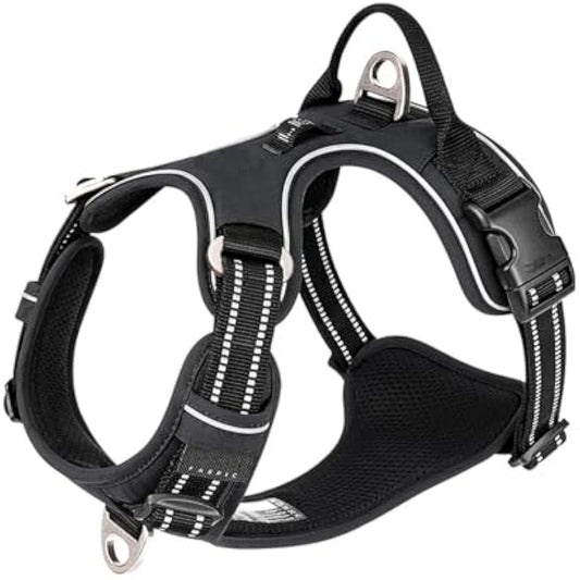 WINHYEPET True Love No-Pull Dog Harness,Adjustable Outdoor Vest Reflective Nylon Soft Pet Harness Dog Suitable Small Medium Large Breeds TLH5654(Black,XL)