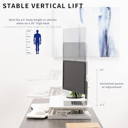 VIVO 81 cm Desk Converter, K Series, Height Adjustable Sit to Stand Riser, Dual Monitor and Laptop Workstation with Wide Keyboard Tray, White, DESK-V000KW