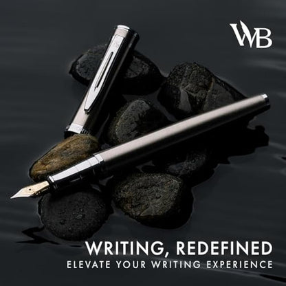 Wordsworth & Black Fountain Pen Set, Extra Fine Nib, Includes 24 Pack Ink Cartridges, Ink Refill Converter & Gift Pouch, Chrome Finish, Calligraphy, [Silver Chrome], Perfect for Men & Women