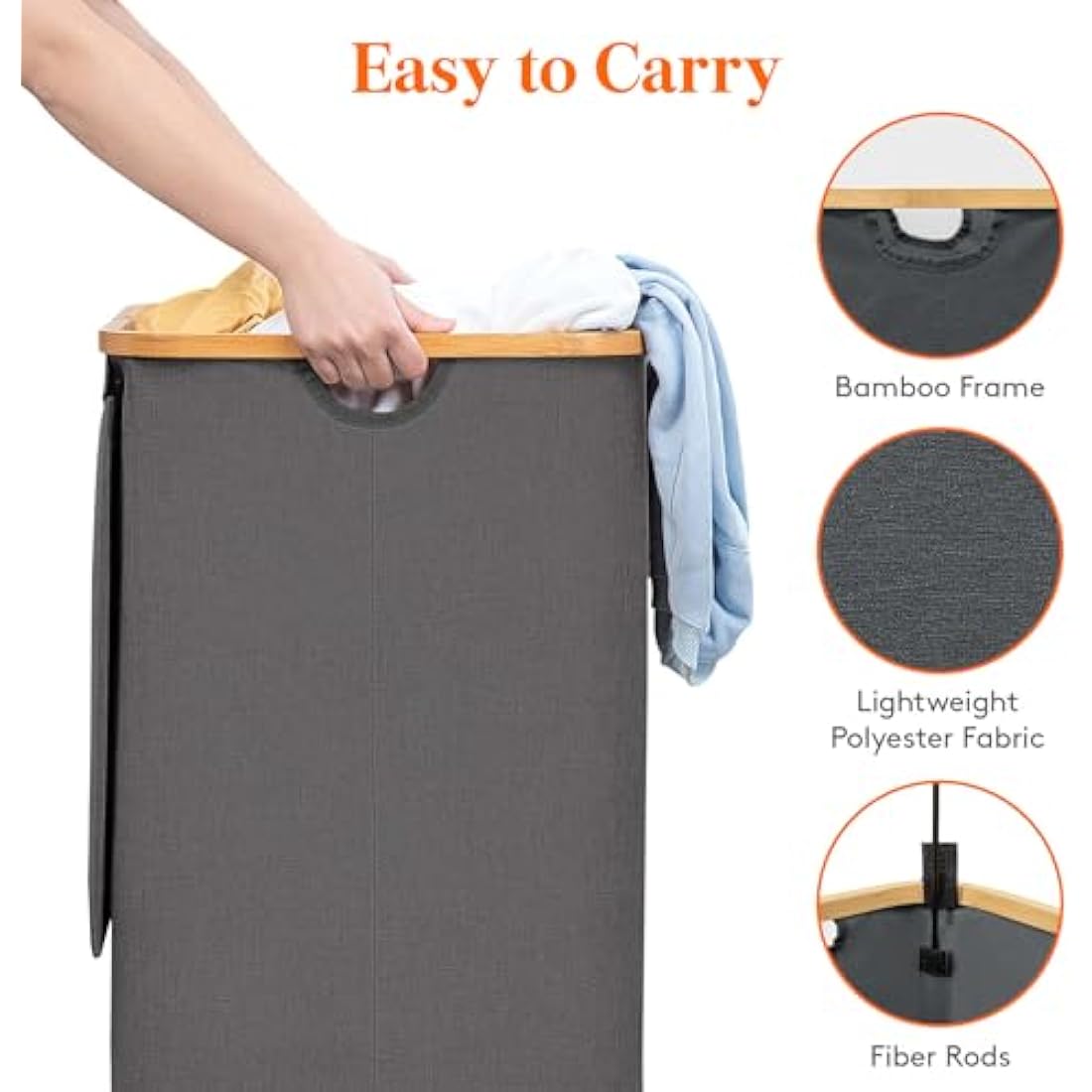 Lifewit 120L Laundry Basket with Lid, Clothes Hampers for Laundry with Bamboo Handles and A Removable Laundry Bag, Large Foldable Laundry Hamper for Bedroom, Bathroom, Dorm, Laundry Room, Dark Gray