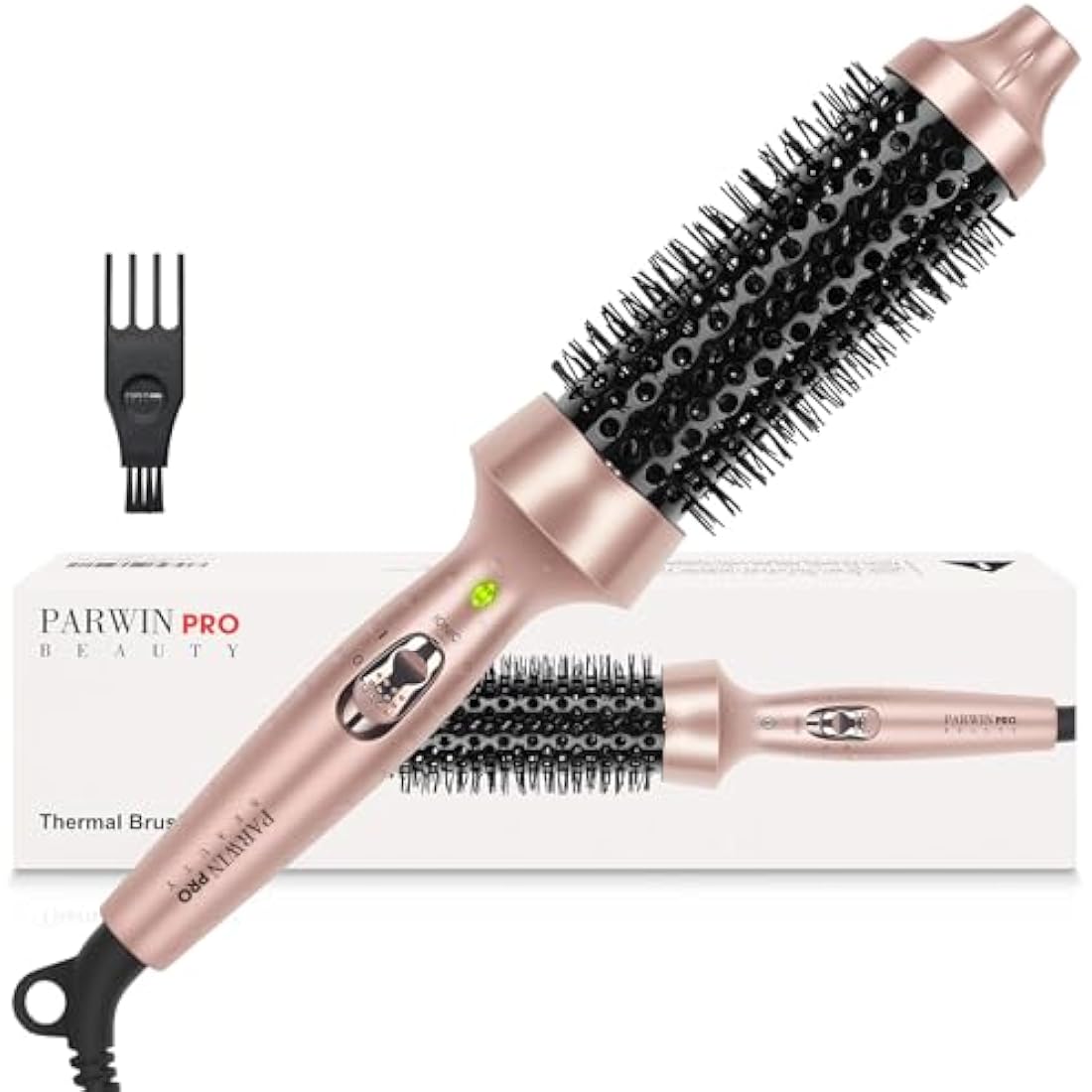 Parwin Pro Beauty Thermal Brush, 1.3"/35mm Heated Round Brush, Ionic Hot Brush Create Shinier & Smoother Curls, Not for Blow Drying, Fast Heating, Dual Voltage, 60Mins Auto Shut Down, Gold
