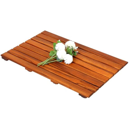 VaeFae Teak Shower Mat, Non-Slip Bath Mat, Luxury Spa Mat, Wooden Mat for Bathtub, 66 x 43.2 cm