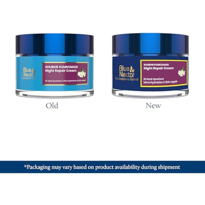 Blue Nectar Kumkumadi Night Cream Face Moisturizer for Women with Natural Almond & Saffron | Hydrating Moisturizer Face Cream for Night Time (16 Herbs, 50g)