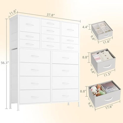 CAIYUN Chest of Drawers with 18 Drawers， Dressers & Chests of Drawers for Bedroom， Storage Drawers for Kids， Bedroom Furniture Toy Storage Clothes Storage Cabinet, White