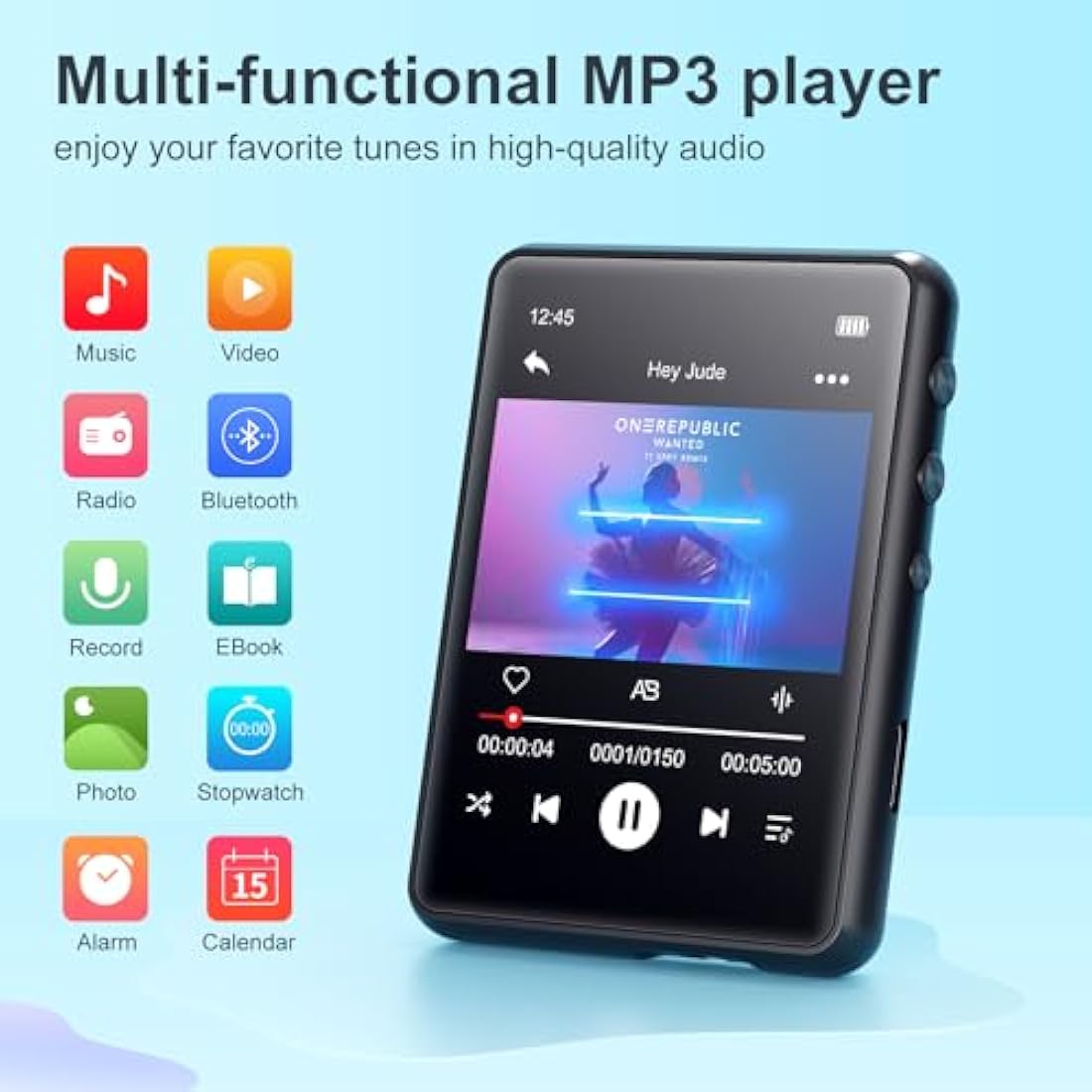MECHEN 64GB MP3 Player Bluetooth 5.3 with 2.4" Full Touch Screen，Portable Digital Music Player with Speaker，FM Radio, Line Recording, HiFi Lossless Sound, Support up to 128GB