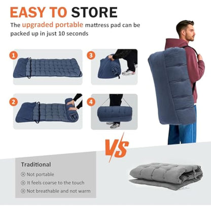 ATORPOK SHOP Camp Beds for Adults with Cushion, Portable Tent Comfortable Travel Camping Cot for Sleeping, cot with Carry Bag Supports 450 lbs (Blue)