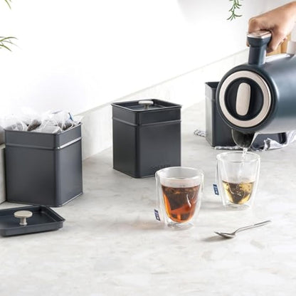 Salter Marino 3-Piece Kitchen Canister Set – Tea, Coffee, Sugar Tins, Long-Lasting Freshness, Powder-Coated Finish, Practical, Easy Clean/Store, Stylish, For Tea Bags/Granules, Not Labelled, Blue Grey