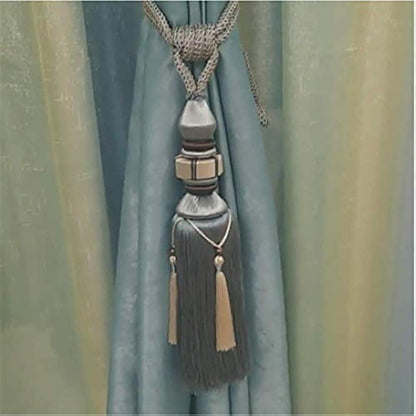 1 Pair Curtain Tiebacks Holdbacks Clip Binding Rope Tie Backs Handmade Tassel Tiebacks Home Window Decorative (Blue2)
