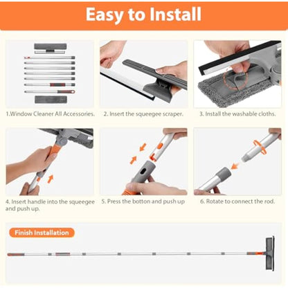 Baban Squeegee Window Cleaner 2 in 1 Window Cleaning Tool with 1 Elbow- and 7 Straight Extension Pole