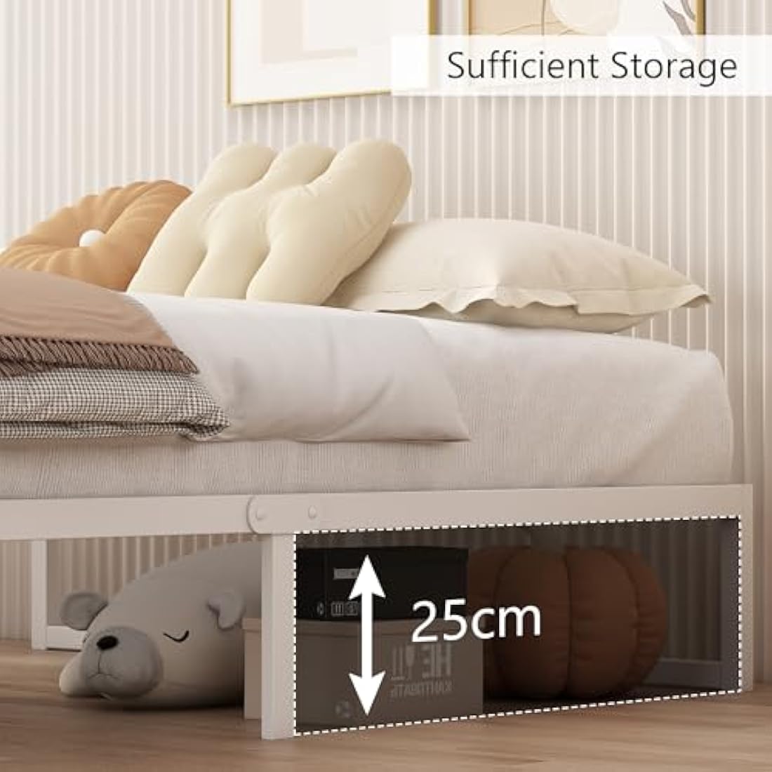 Yicensen Single Bed Frame 90x190 cm, Metal Bed Frame Single with Steel Slat Support, Easy Assembly, Noise Free, No Box Spring Needed, 30cm High, White