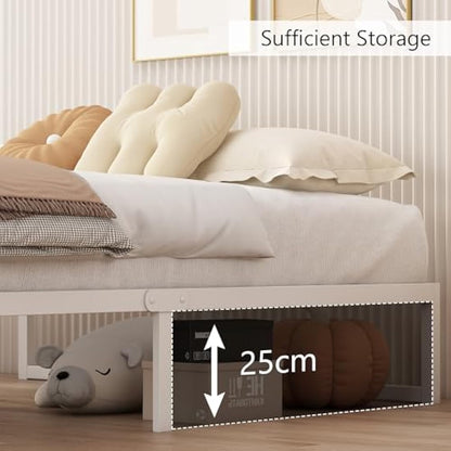 Yicensen Single Bed Frame 90x190 cm, Metal Bed Frame Single with Steel Slat Support, Easy Assembly, Noise Free, No Box Spring Needed, 30cm High, White