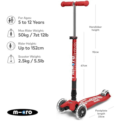 Micro Scooters | Maxi Micro Deluxe Foldable Children's Scooter | Big Wheels | Handlebar Adjustable | 5-12 Years | Boys & Girls