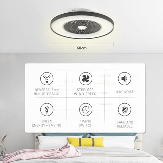 BKZO Smart LED Ceiling Light with Fan, Ceiling Fan Lights Stepless Wind Speed Adjustment, Stepless Dimming Light, Modern Fan Lighting, 3000-5500K, Black Frame