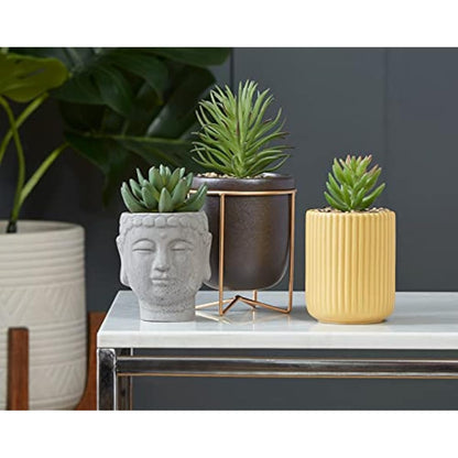 Sleepdown Halo Green Leaf Ochre Textured Pot Artificial Faux Plant for Home Office Bathroom Decor Indoor Decoration Aesthetics, Small