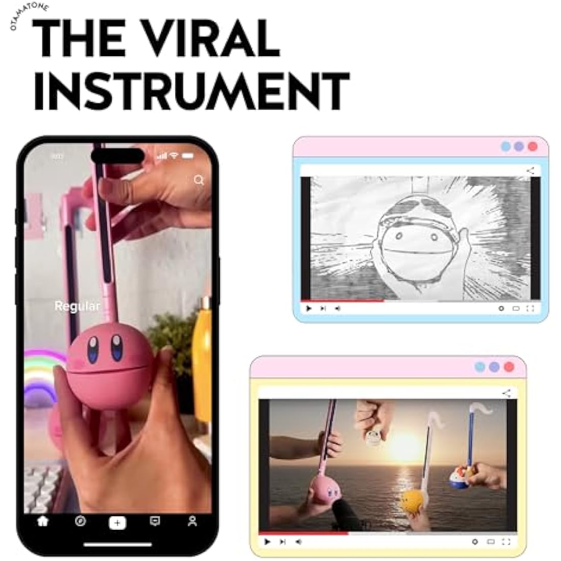 Otamatone Regular Strawberry Japanese Electronic Musical Instrument, Portable Touch Sensitive Digital Music Instruments Synthesizer, Fun Cool Kids Teens Adults Birthday Christmas Toy Song Game Stuff