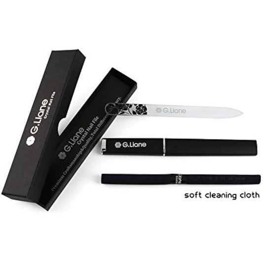 G.Liane Crystal Glass Nail File Professional Double Sided Etched Crystal Nail Files Set for Nail Art & Nail Care Alternative to Metal Nail Files Emery Boards & Buffer (Rose Black)