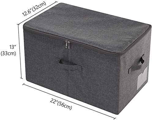 Amonsen Pack of 2, Larg Size Folding Bedroom Wardrobe Clothes Storage Baskets with Zip Lid, Black Gray