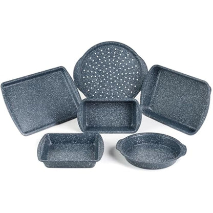 Russell Hobbs COMBO-5437 Nightfall Stone Non-Stick 6-Piece Bakeware Set – Includes Pizza Tray, Baking Tray, Roaster, Loaf Pan and Baking Tins, Durable Carbon Steel Ovenware, Oven Safe Up to 220°C