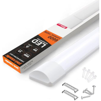 paul russells 6ft LED Batten, Ceiling Fitting Tube Light, 4000K Cool White, 60W, 6600 Lumens, Light for Office, Bathroom, Kitchen, Garage, Warehouse Fluorescent Lighting Replacement, 1 Pack