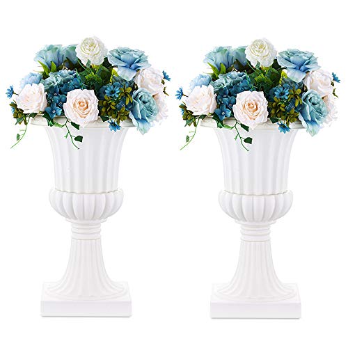 2 Pcs Classic Urn Planter, 50cm Height Plastic Indoor or Outdoor Decorative Urn, Tall Pedestal Plastic Planter, Vintage Style Flower Pot, Home Garden