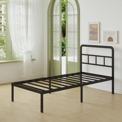 Lutown-Teen Black Single Bed Frame 3ft with Curved Headboard, Heavy Duty Metal Bed Frames Single with Steel Slats, 36 cm High, Ample Storage Underneath, Noise Free, Easy Assembly