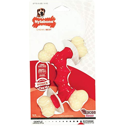 Nylabone Extreme Tough Dog Chew Toy, Double Bend Bone, Cleans Teeth, Bacon Flavour, Medium, for Dogs Up to 16 kg