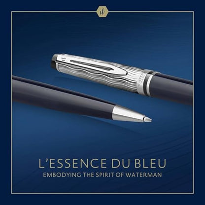 Waterman Expert Ballpoint Pen | Metal & Blue Lacquer | Chiselled Cap | Blue Ink | Gift Box