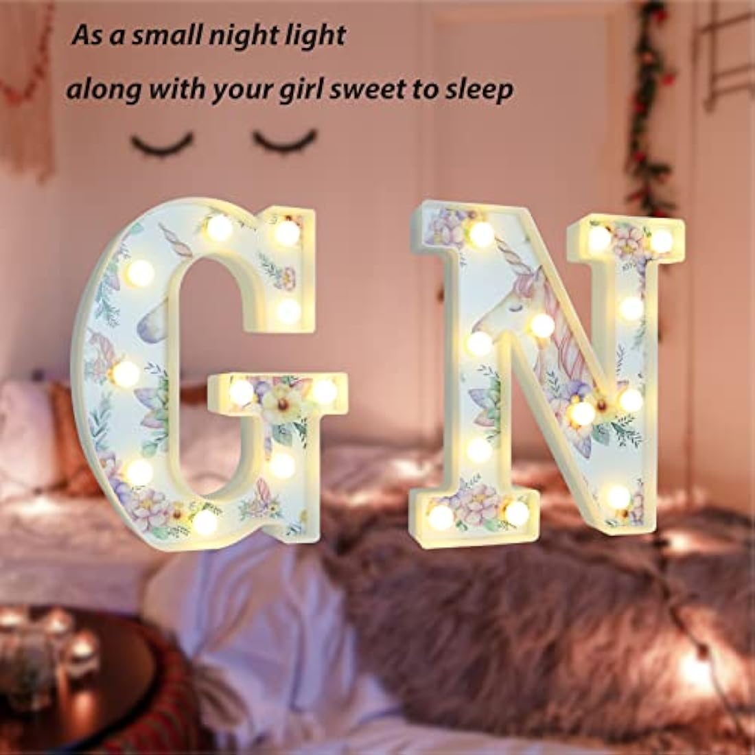 Vimlits Unicorn Light Up Letters, LED Letter Lights Warm White Alphabet Sign Unicorn Gifts for Girls Birthday Unicorn Party Decorations Bedroom Night Light Christmas Valentine Wall Table Decor - Q