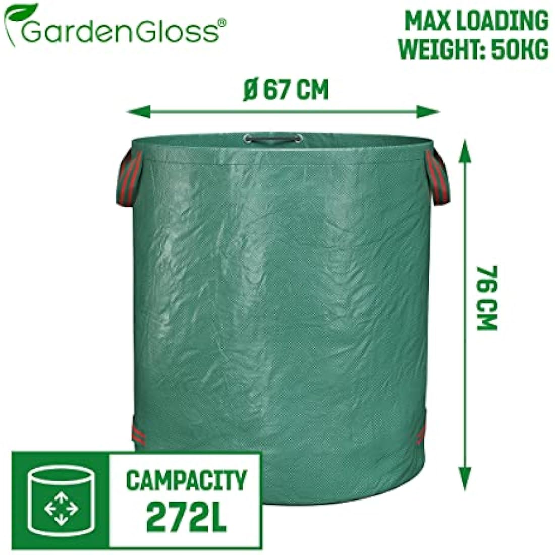 GardenGloss® Garden Waste Bags Heavy Duty with Handles (4pcs) - 272L High Capacity Garden Bag - UV Stable and Water Repellent - Reusable