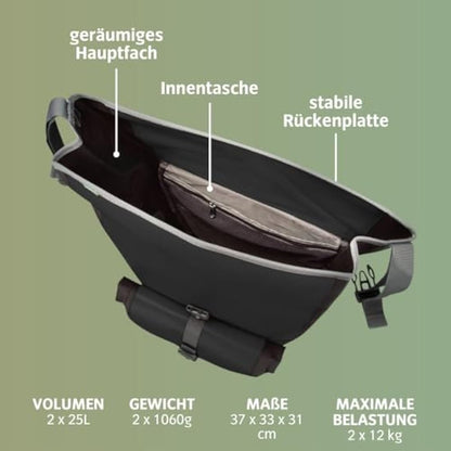 VAUDE Aqua Back Plus Bike Pannier, 2 x Rear Bike Rack Bag Waterproof, 51L Total Volume, Cycling Bag, Easy Mounting - Made in Germany
