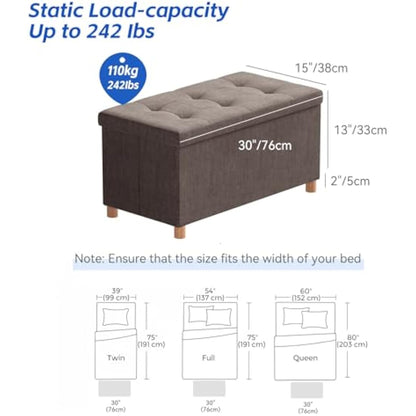 BRIAN & DANY Ottoman Storage Box with 4 Wood Legs, Linen Storage Ottoman for Living Room, Brown, 76 x 38 x 38 cm