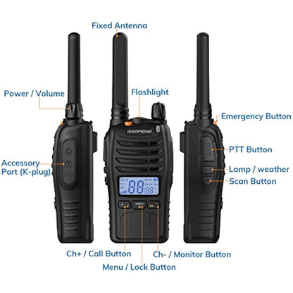 BAOFENG BF-88ST Pro Walkie Talkie, Upgraded Long Range Rechargeable License-Free PMR446 Two Way Radios with LCD Display, VOX Dual Watch, Desktop Charger and Earpieces, 4 Pack