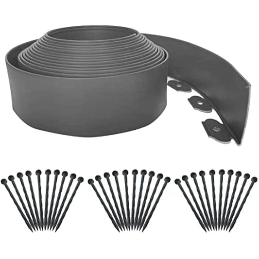 Flexible Garden Edging Borders 10m,Landscape Edging [Extra Tall 10cm High]with 30pcs Stakes, No Dig Garden Border Lawn Edging Mini Plastic Fence for Flowerbeds,Grass-Grey