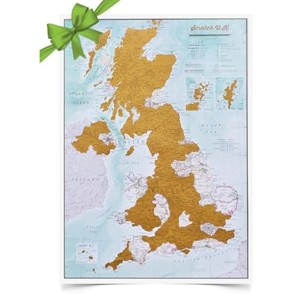 UK Map Poster- United Kingdom Scratch Off Print - Most Detailed Updated 2025 - Camper Van Accessories - Maps International - 59 x 42 cm