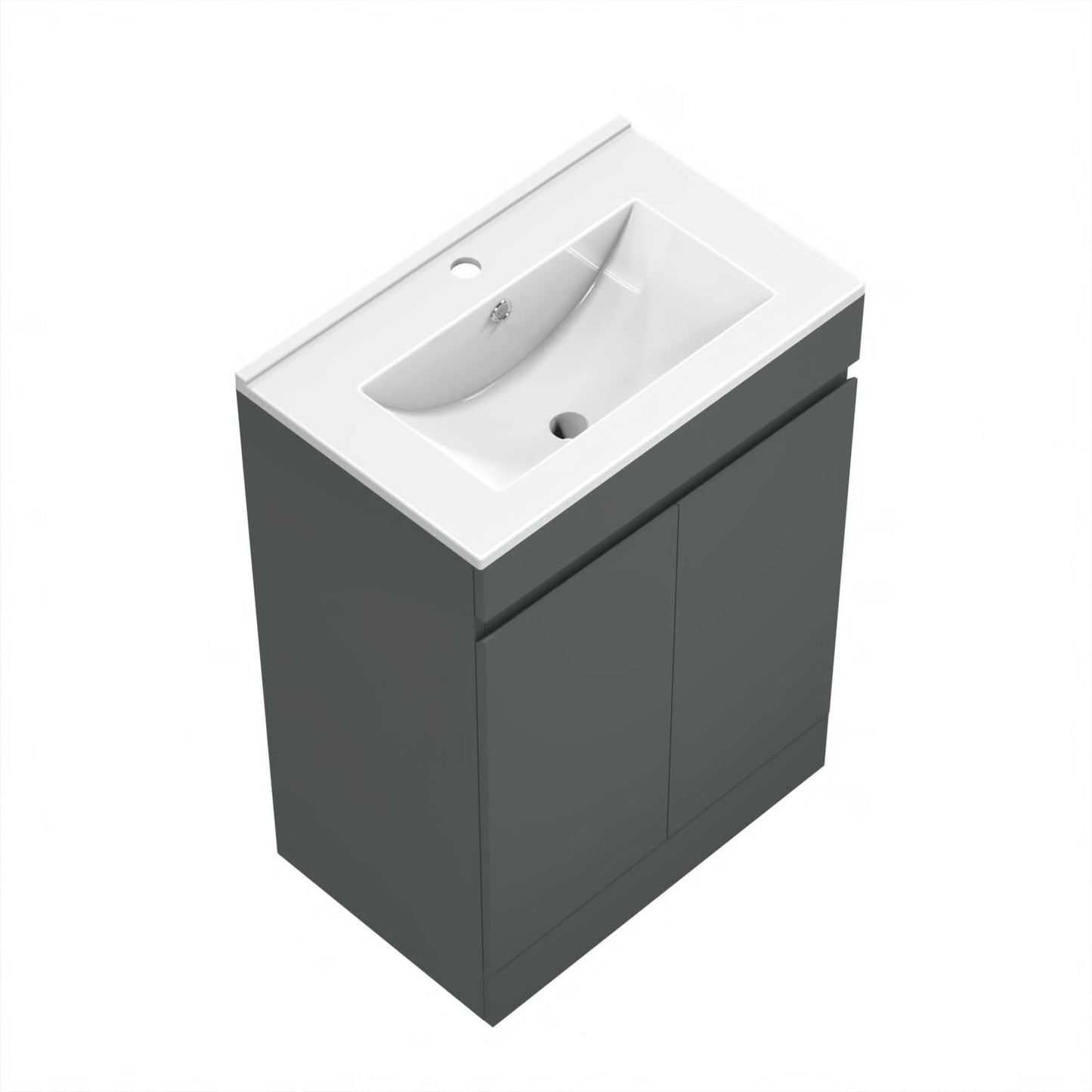 Biubiubath 600mm Bathroom Sink Unit with Basin Matt Grey 2 Soft Close Doors Freestanding Bathroom Suite with Vanity Unit