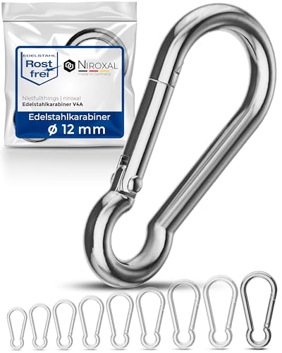 20 pieces 12-mm Stainless steel snap hook without thimble made of V4A robust shape without eye breaking load 2100 kg snap-on hooks fire brigade carabiner 316 12x140-mm