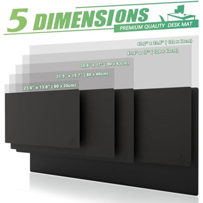 K KNODEL Large Office Leather Desk Mat, Mouse and Keyboard Pad, Computer and Laptop Mat, Desktop Protector and Cover, Writing Pad and Blotter (90x43cm, Black)