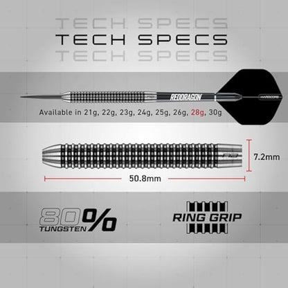 RED DRAGON Pegasus Professional Tungsten Steeltip Darts Set Available in 21, 23, 24, 25, 26, 28, 30 Gram with Flights, Stems (Shafts) and Wallet