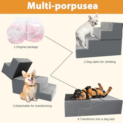 Nepfaivy Dog Steps Stairs for Bed - Non-Slip Pet Stairs for Small Dogs and Cats, 4-Steps Dog Ramp for Sofa with High Density Foam and Removable Cover, 61x40x45cm