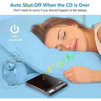 Portable CD Player with Built-in Speakers, Rechargeable CD Player with Double Headphone Jack, Anti-Skip Personal Compact CD Player for Car & Home & Travel