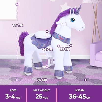 PonyCycle Essential Model E Ride on Unicorn Kids Scooter with Brake (Purple/Size 3 for Age 3-4) Pony Cycle Toddler Rocking Unicorn Mechanical Riding Toy - E313