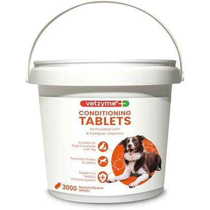 Vetzyme Conditioning Tablets for Dogs (3000 Tablets) - With B Complex Vitamins to Promote Fitness and Support a Healthy Immune System