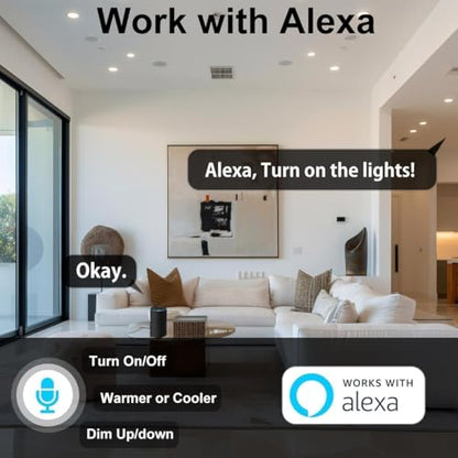 iLC Smart Recessed LED Downlights for Ceiling Lights, Work with Alexa (Echo Devices Required), 8W, 68-85mm CCT Color Temperature Turnable