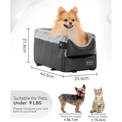PETSFIT Center Console Dog Car Seat with Safe Protection Hooks, Upgraded Safety Tethers, Washable Cushion, Console Dog Seat for Small Dogs Up to 9 Lbs