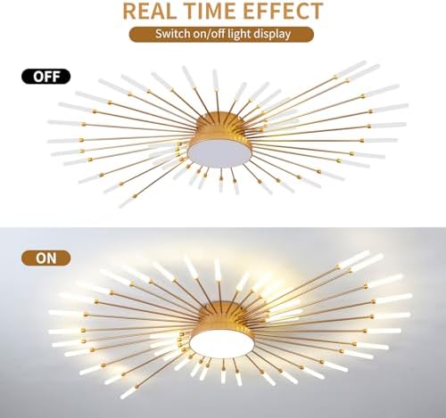 Modern LED Ceiling Light,42+1 Heads Semi Flush Mount Gold Chandeliers Ceiling Lighting for Bedroom Living Room Kitchen Dining Room Restaurant