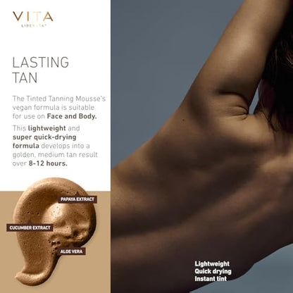 VITA LIBERATA, Tinted Tanning Mousse Medium 200ml & Mitt Bundle, Fast Drying Formula, Tinted for even & streak-free application, Natural & Organic Ingredients, Tanning Mitt for Flawless Application