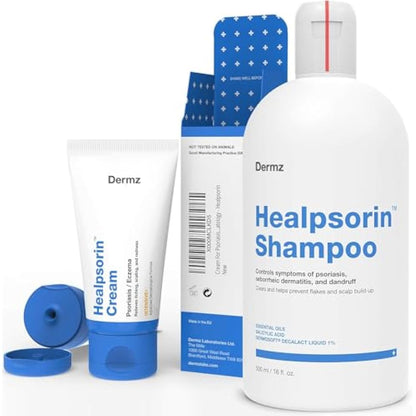 Medicated Shampoo Bundle with 2X Cream for Psoriasis & Eczema - Treatment for Itchy, Cracked & Irritated Skin - Dermatology - Healpsorin